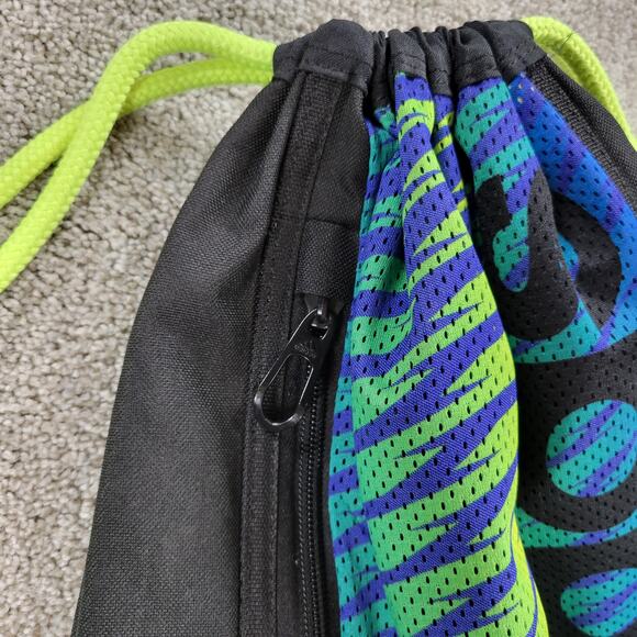 Adidas Thunder Drawstring Backpack 18" Black Blue 2 Zipper Sports School Gym - Picture 8 of 16